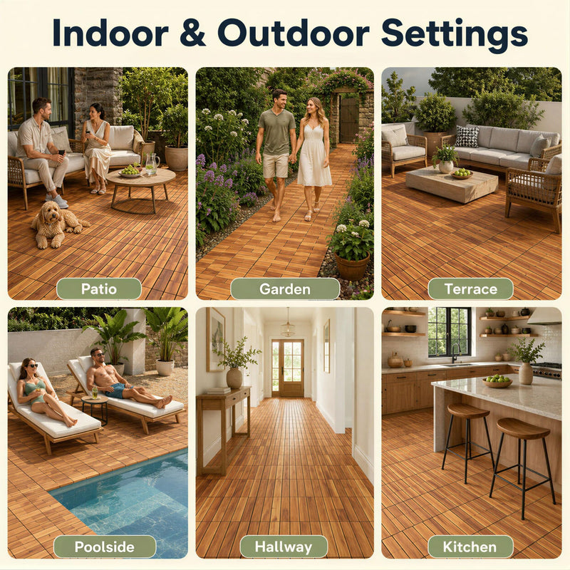 Load image into Gallery viewer, Goplus 12/24-Pack Acacia Wood Interlocking Deck Tiles (Brick) | Tool-Free Assembly