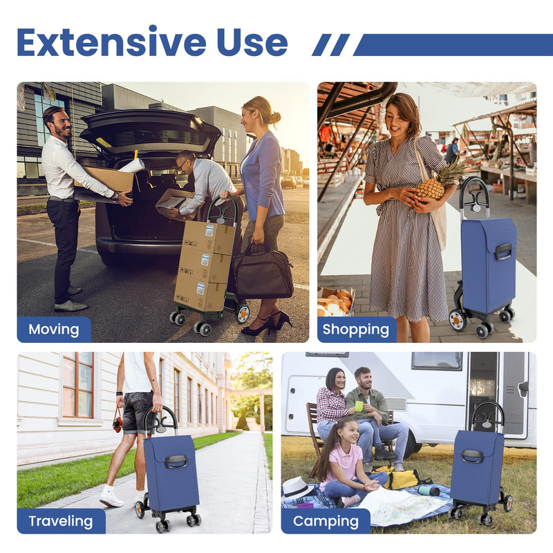 Load image into Gallery viewer, Goplus Folding Shopping Carts for Groceries with 6 Wheels, Heavy Duty Grocery Utility Cart