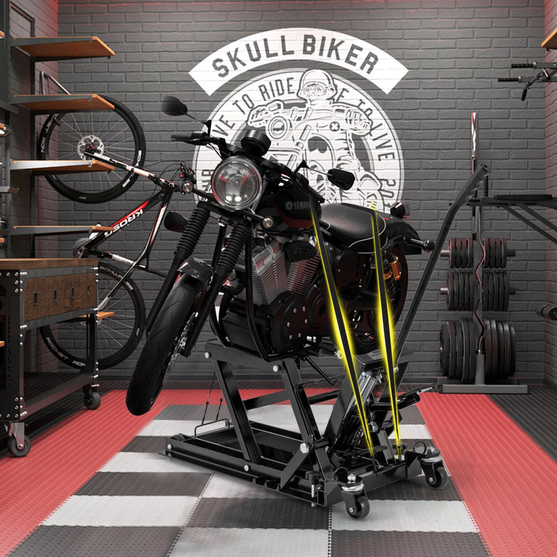Load image into Gallery viewer, Goplus 1500 LBS Motorcycle Lift Jack, Hydraulic Motorcycle Hoist w/Footplates & Long Handle