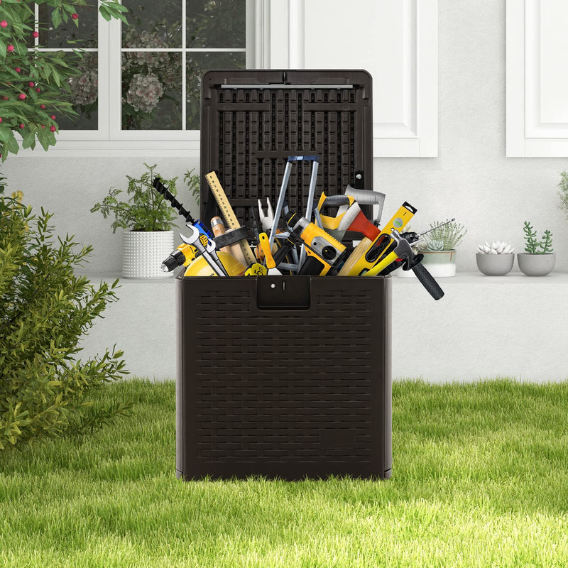 Load image into Gallery viewer, Goplus Outdoor Storage Box, 31 73 100 Gallon Waterproof Resin Patio Storage Box with Lockable Lid, Side Handle for Pillows, Cushions