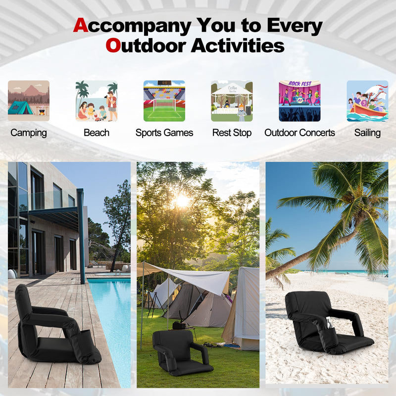 Load image into Gallery viewer, Goplus Stadium Seating for Bleachers, Folding Bleacher Chair with Back Support, 6 Reclining Positions