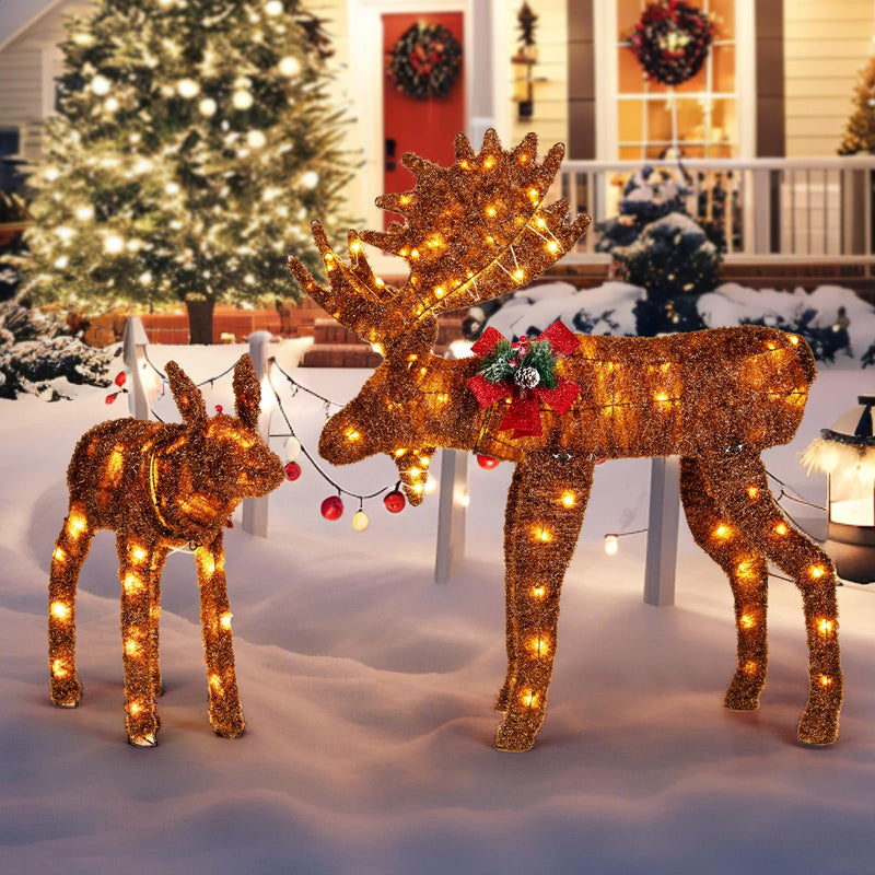 Load image into Gallery viewer, Goplus 2 Pieces Lighted Christmas Moose Family, Light-up Xmas Deer Decorations with 170 LED Lights