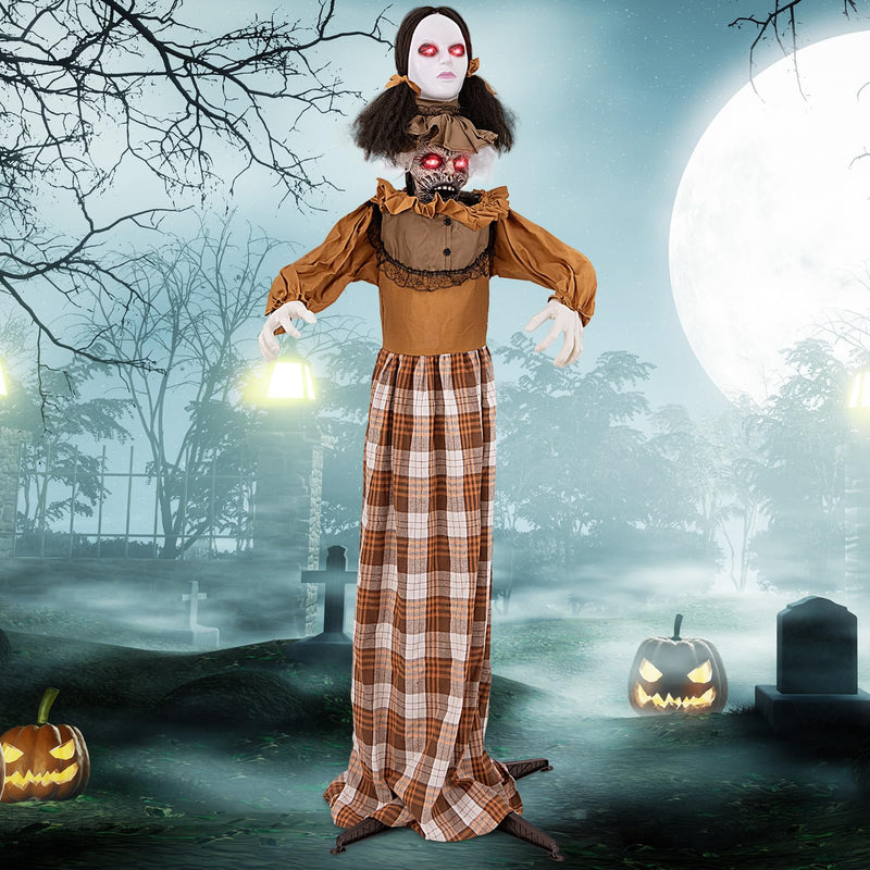 Load image into Gallery viewer, Goplus 5.8 FT Halloween Animatronics, Scary Woman with Pop Up Head, Animated Halloween Decoration