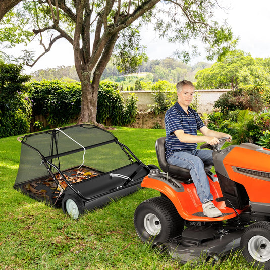 Goplus Lawn Sweeper Tow Behind with Large-Capacity Hopper Bag