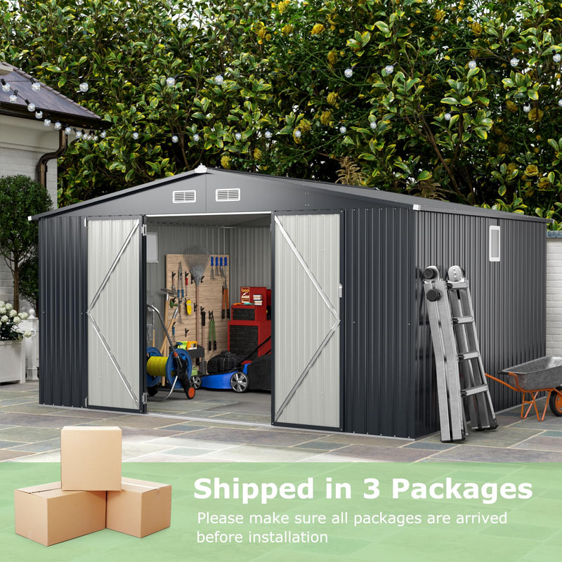 Load image into Gallery viewer, Goplus 12 x 9.8 FT Outdoor Storage Shed, All-Weather & Rustproof Galvanized Metal Utility Tool Shed w/Lockable Door, Pitched Roof