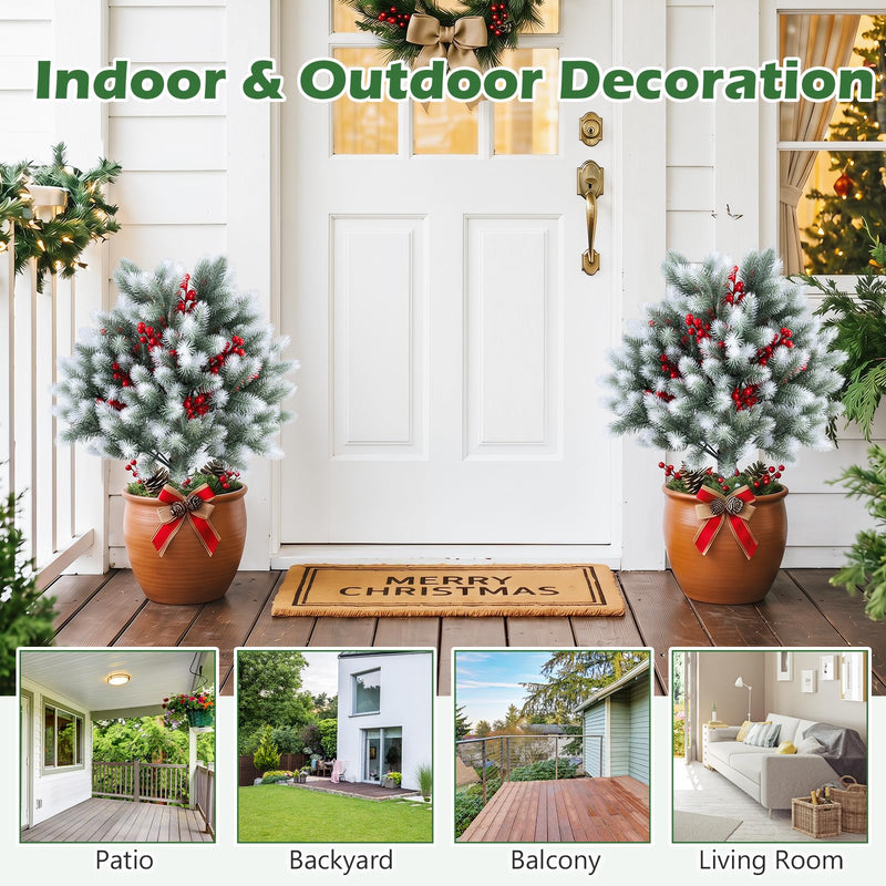 Load image into Gallery viewer, Goplus 27.5" Faux Pine Needle Bushes with Ground Spikes | Artificial Cedar Topiary Ball Trees Set of 2
