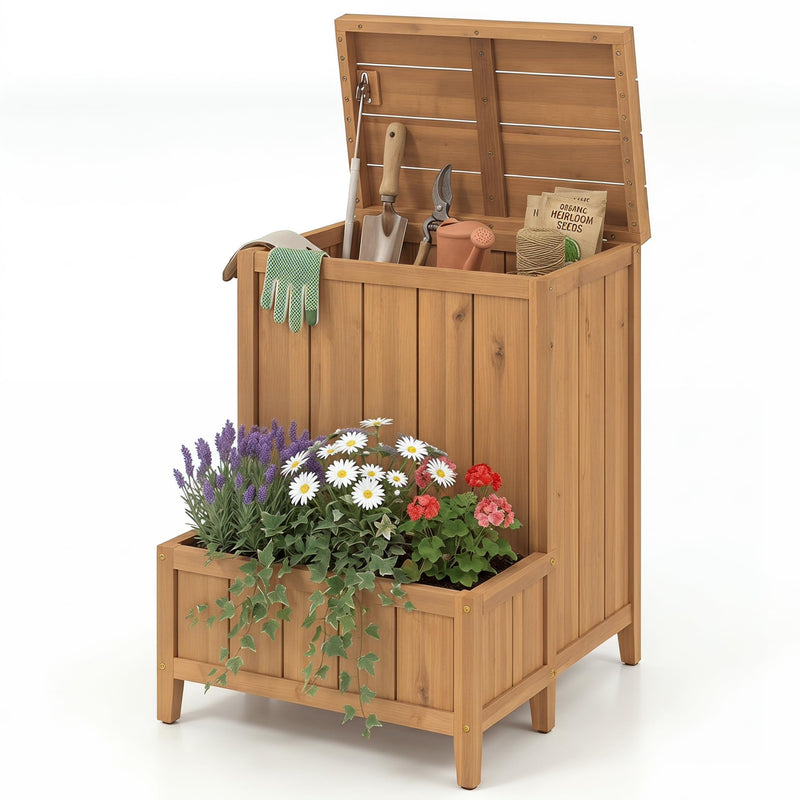 Load image into Gallery viewer, Goplus Wood Package Delivery Box with Planter Box | Multi-purpose Outdoor Storage Container