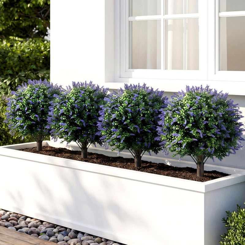 Load image into Gallery viewer, Goplus 2 Pack Artificial Lavender Boxwood Topiary Ball Trees 27.5" Faux Floral Shrubs
