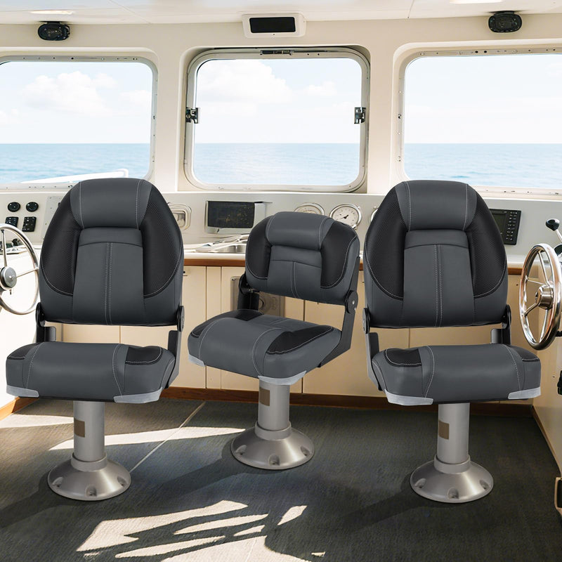 Load image into Gallery viewer, Goplus 3-Pack Folding Boat Seats, 2 High-Back & 1 Low-Back Bass Boat Chairs w/ 28D Soft Sponge Padding