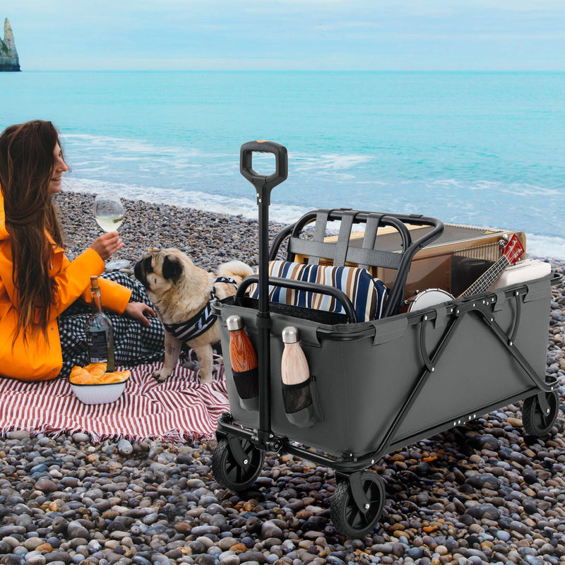 Load image into Gallery viewer, Goplus Collapsible Foldable Wagon, Heavy-Duty Wagon Cart w/Adjustable Handlebar, Bottle Holders & Storage Pocket