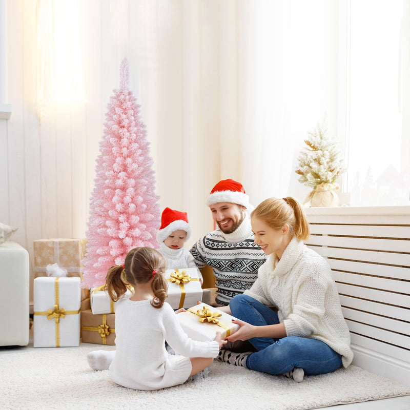 Load image into Gallery viewer, Goplus 5ft Pink Slim Pencil Christmas Tree, Artificial Unlit Skinny Xmas Full Tree with 328 Branch Tips