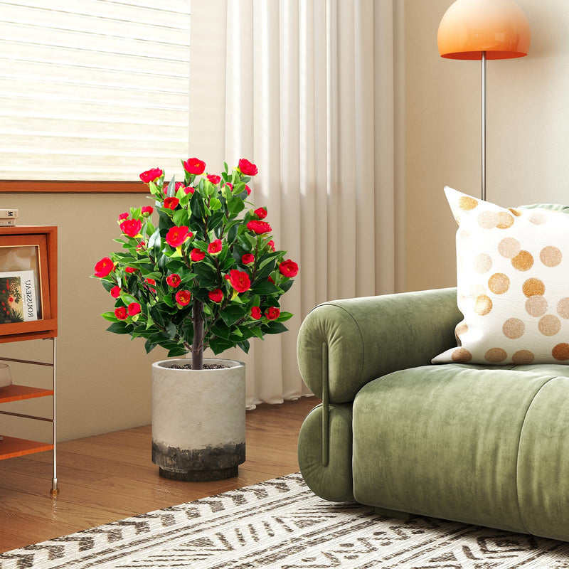 Load image into Gallery viewer, Goplus 31 Inches Artificial Camellia Tree Set 2 Pack Fake Flower Trees