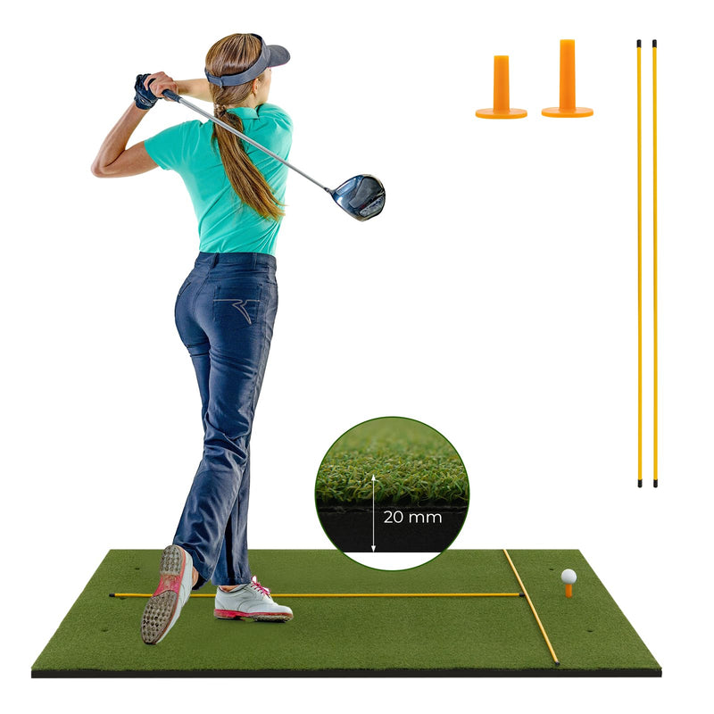 Load image into Gallery viewer, Goplus Golf Mat, 5x3ft/5x4ft Golf Hitting Mat 20/25/27/32mm Thick w/2 Alignment Sticks & 2 Golf Tees