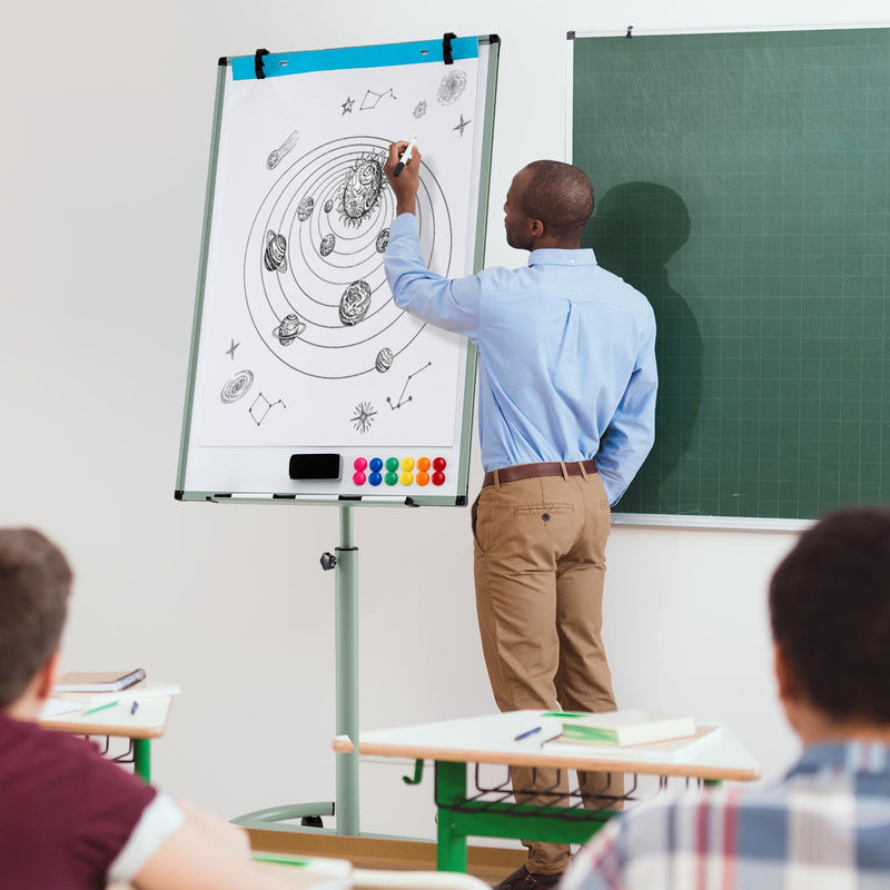 Load image into Gallery viewer, Goplus 40” x 26” Height-Adjustable Dry Erase Board on Wheels with Round Stable Stand