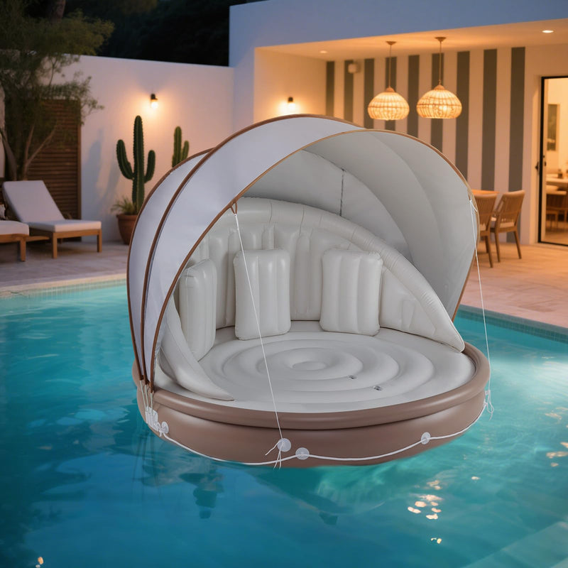 Load image into Gallery viewer, Goplus 73” Tanning Pool Lounger Float with Retractable & Removable Canopy