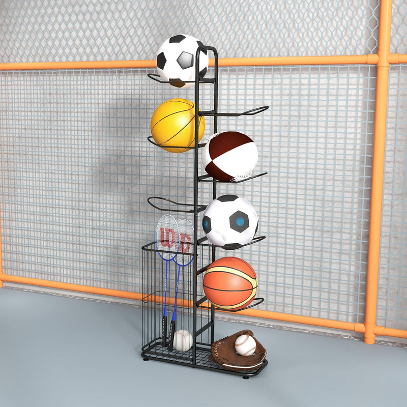 Load image into Gallery viewer, Goplus Garage Sports Equipment Organizer, 7 Ball Storage Rack with Basket, 7-Tier Detachable Stand