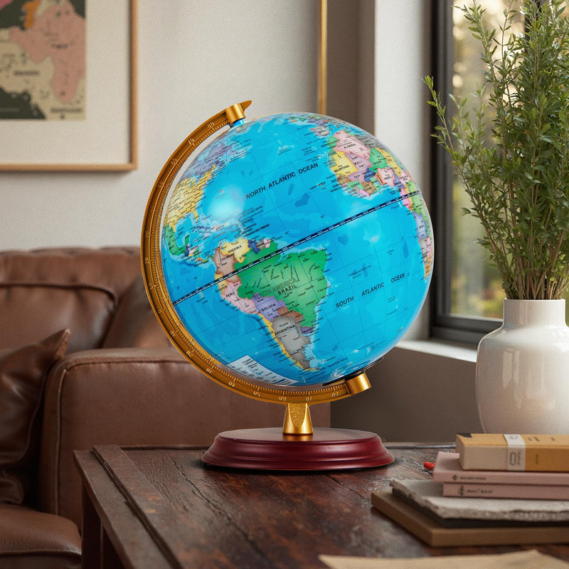 Load image into Gallery viewer, Goplus 8 Inch Night Light up Globe Lamp with Wooden Stand and HD Map for Kids Adults