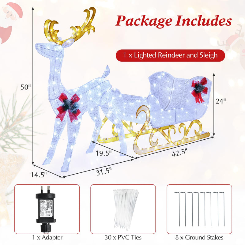 Load image into Gallery viewer, Goplus Lighted Christmas Reindeer and Sleigh w/ 215 LED Lights