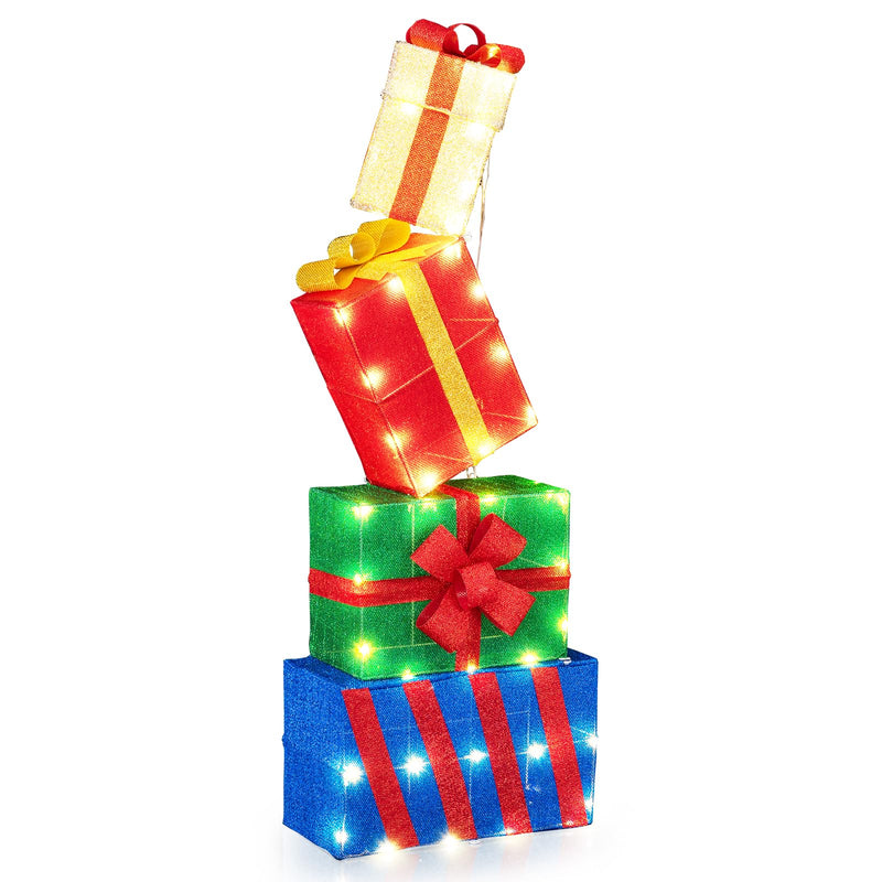 Load image into Gallery viewer, Goplus Christmas Lighted Gift Boxes Set of 4 | Light Up Present Boxes with Colorful Bows