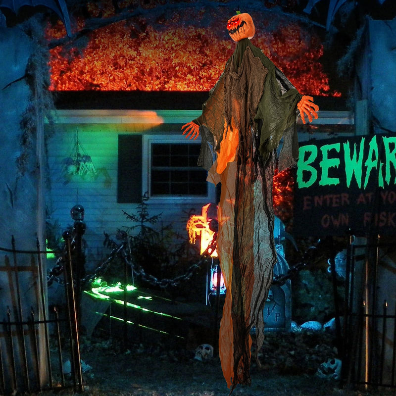 Load image into Gallery viewer, Goplus 6 Ft Hanging Halloween Decoration, Ghost Pumpkin Man with Red LED Eyes & Posable Arms