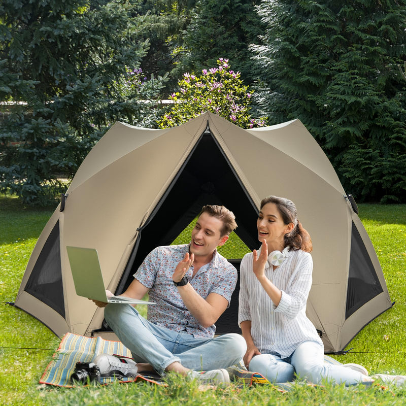 Load image into Gallery viewer, Goplus Pop-up Camping Tent for 4/5/6 Person, 6-Sided Family Tent w/Rainfly, Skylight, 3 Doors