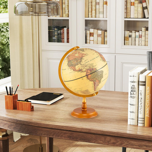 Goplus 12 Inch Antique Light up Rotating Globe Night Lamp with Wooden Stand