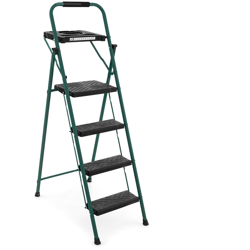 Load image into Gallery viewer, Goplus Folding Step Ladder, 4-Step Ladder w/Tool Tray, Non-Slip Footpads & Pedals