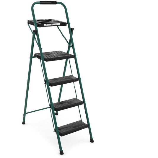 Goplus Folding Step Ladder, 4-Step Ladder w/Tool Tray, Non-Slip Footpads & Pedals
