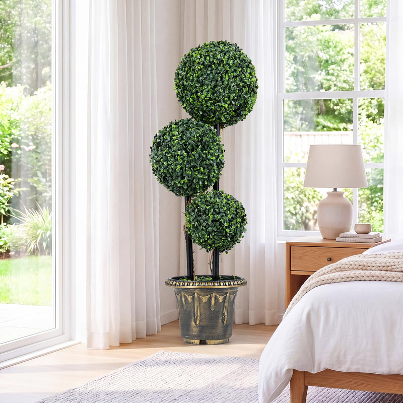 Load image into Gallery viewer, Goplus 3 FT Artificial Boxwood Topiary Tree Sun-Protective Triple Ball Fake Plants Shrubs (1/2 Pack)