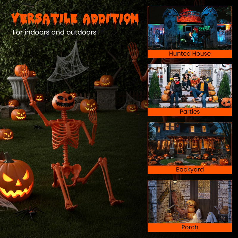 Load image into Gallery viewer, Goplus 5.2 Ft Life-Size Posable Skeleton with Pumpkin Head Halloween Orange Skeleton Decoration