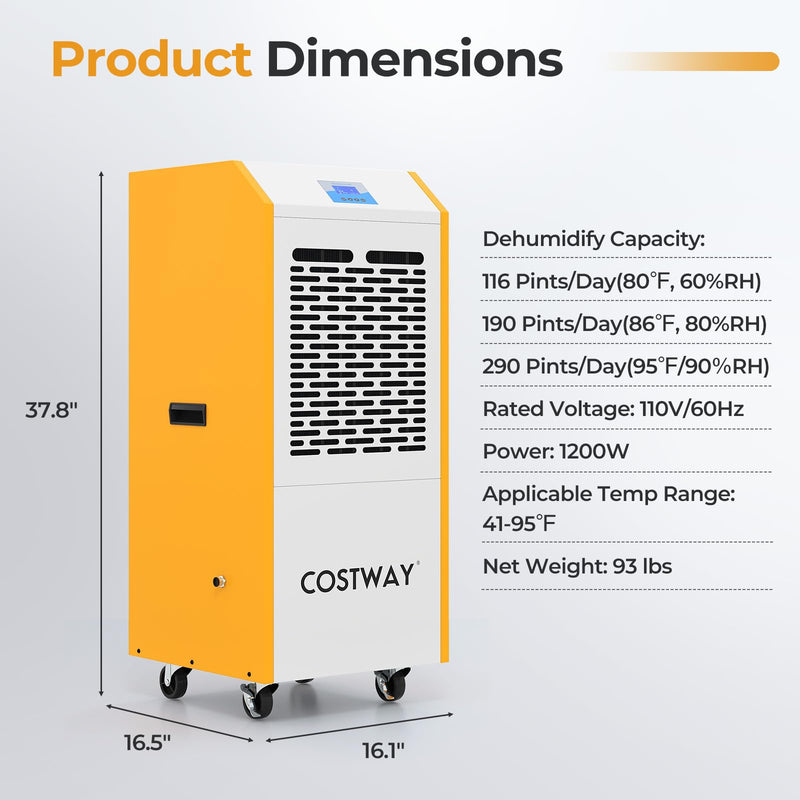 Load image into Gallery viewer, 290 Pints Commercial Dehumidifier with Pump, Industrial Dehumidifier with Drain Hose, 24H Timer & Wheels for Basement