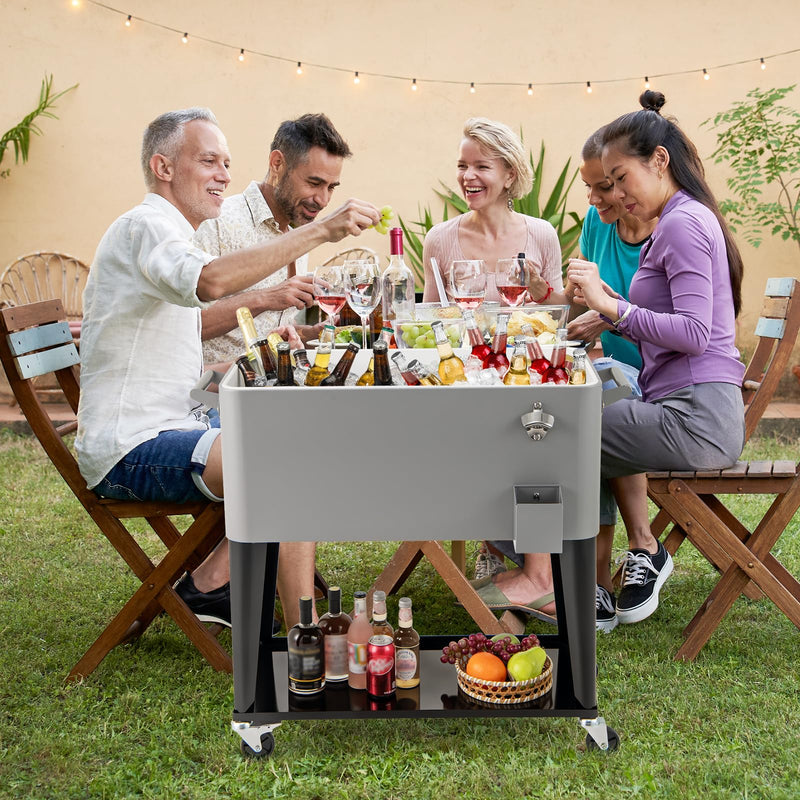 Load image into Gallery viewer, Goplus 80-Quart Rolling Ice Chest Outdoor Cooler Cart with Wheels and Stoage Shelf