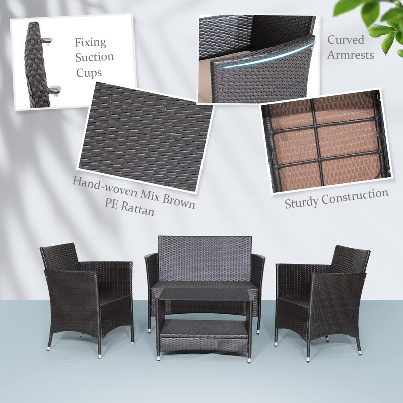 Load image into Gallery viewer, Goplus 4PCS Patio Rattan Furniture Set Armrest Cushion Sofa Coffee Table W/Shelf Garden