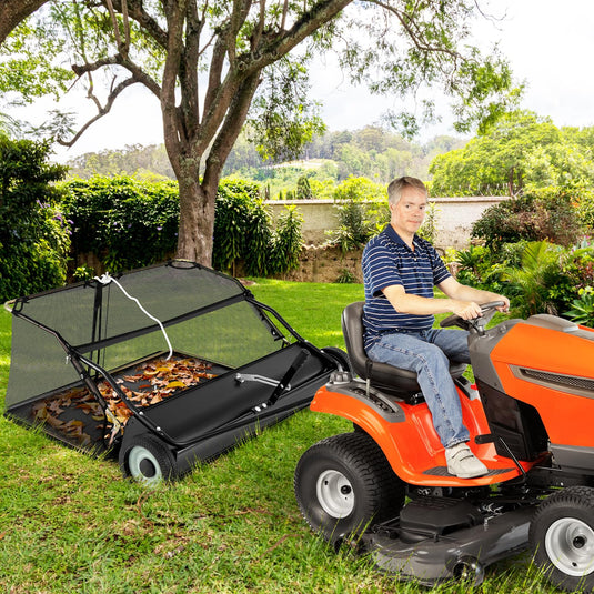 Goplus Lawn Sweeper Tow Behind with Large-Capacity Hopper Bag