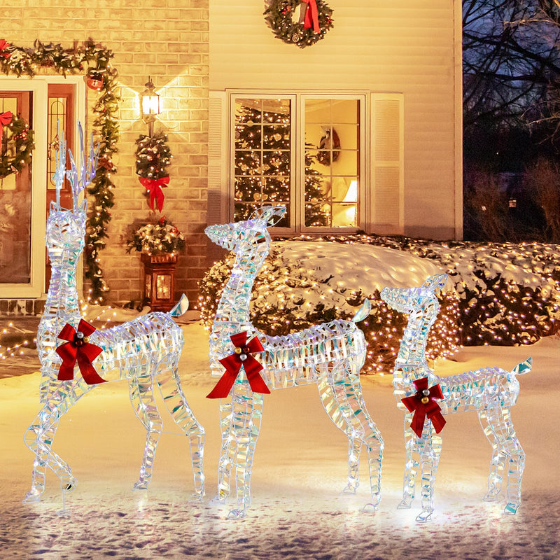 Load image into Gallery viewer, Goplus 3-Piece Large Lighted Christmas Reindeer Family, Light up Xmas Decorations w/LED Lights & Bows