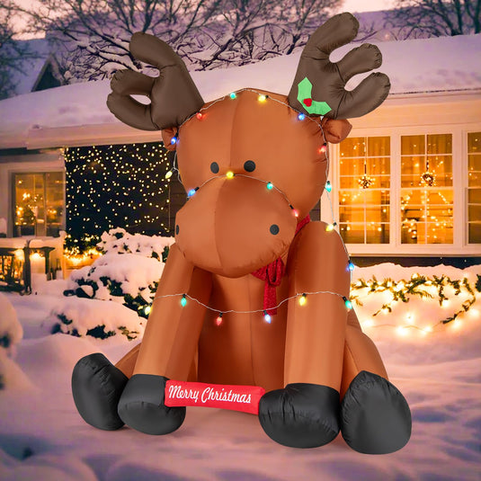 Goplus 8.5 FT Tall Multi-Color Lighted Xmas Inflatable Reindeer Sitting on The Ground
