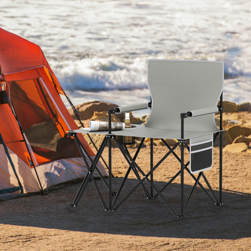 Load image into Gallery viewer, Goplus Oversized Camping Chair with Side Table, Folding Heavy-Duty Picnic Chair w/ 2 Storage Pockets