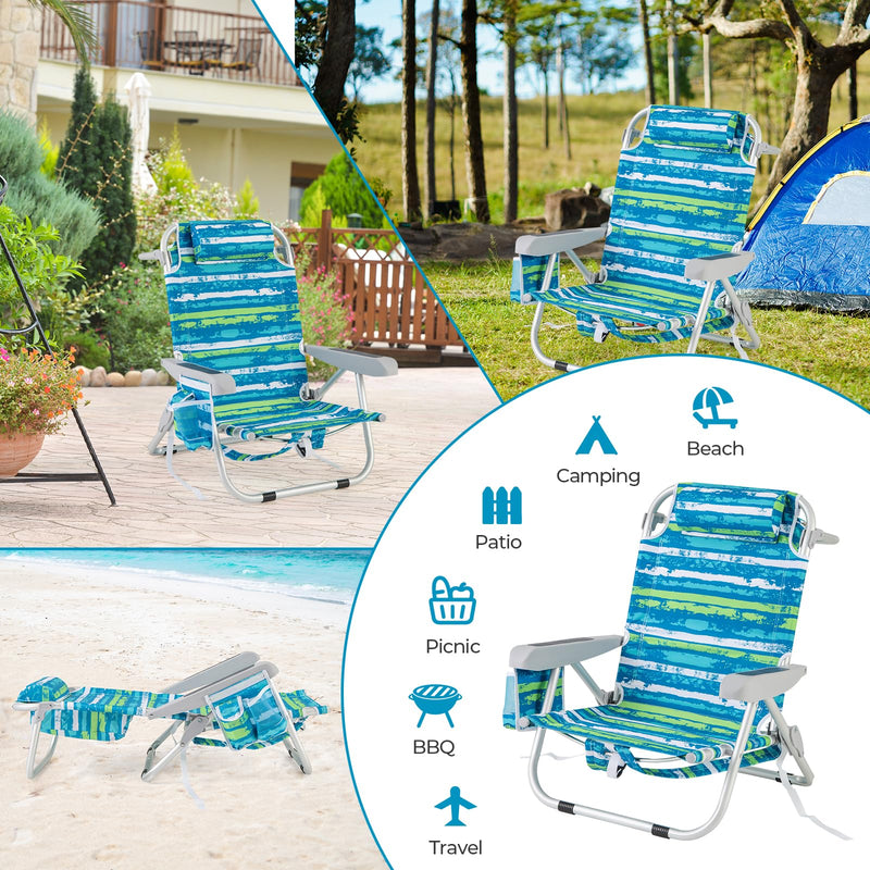 Load image into Gallery viewer, Goplus Folding Backpack Beach Chairs, Aluminum Sling Camping Chair with 5-Position Backrest, Towel Hanging Rack