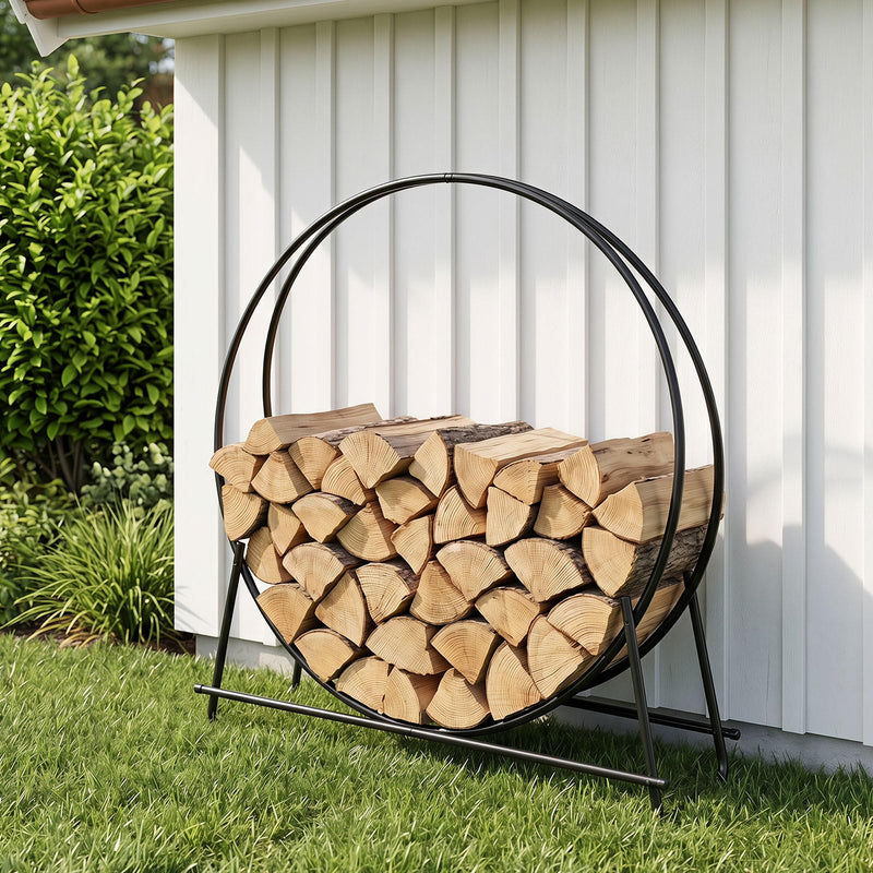Load image into Gallery viewer, Goplus 45" Round Firewood Rack | Heavy-Duty Metal Log Holder (45 inch)