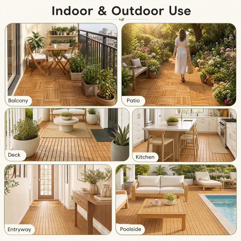 Load image into Gallery viewer, Goplus 27/54-Pack Acacia Wood Interlocking Deck Tiles (Straight) | Tool-Free Assembly