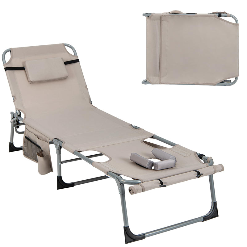 Load image into Gallery viewer, Goplus Lounge Chairs for Outside, 5-Position Tanning Chair w/Face & Arm Hole