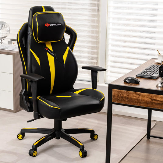 Goplus 360°Swivel Height Adjustable Computer Gamer Chair with Wide Seat Rocking Function