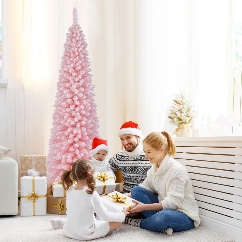 Load image into Gallery viewer, Goplus 7ft Pink Slim Pencil Christmas Tree, Artificial Unlit Skinny Xmas Full Tree with 635 Branch Tips