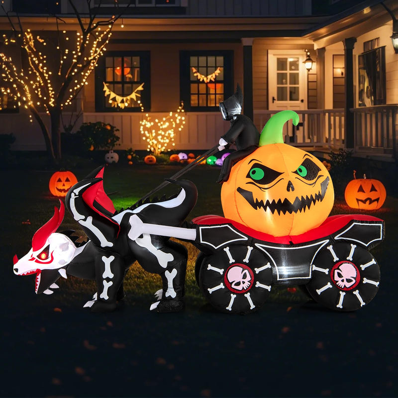 Load image into Gallery viewer, Goplus 9 FT Halloween Inflatable Outdoor Decoration, Blow up Grim Reaper Driving Pumpkin Carriage