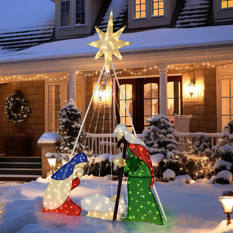 Load image into Gallery viewer, Goplus 6 FT Lighted Nativity Scene, Holy Family Set Christmas Decoration with 240 LED Lights