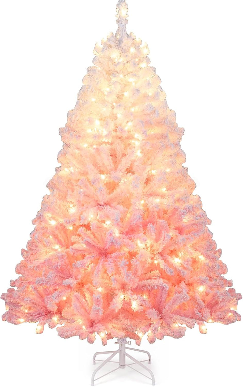 Load image into Gallery viewer, Goplus Pre-Lit Snow Flocked Christmas Tree | Artificial Hinged Xmas Full Tree