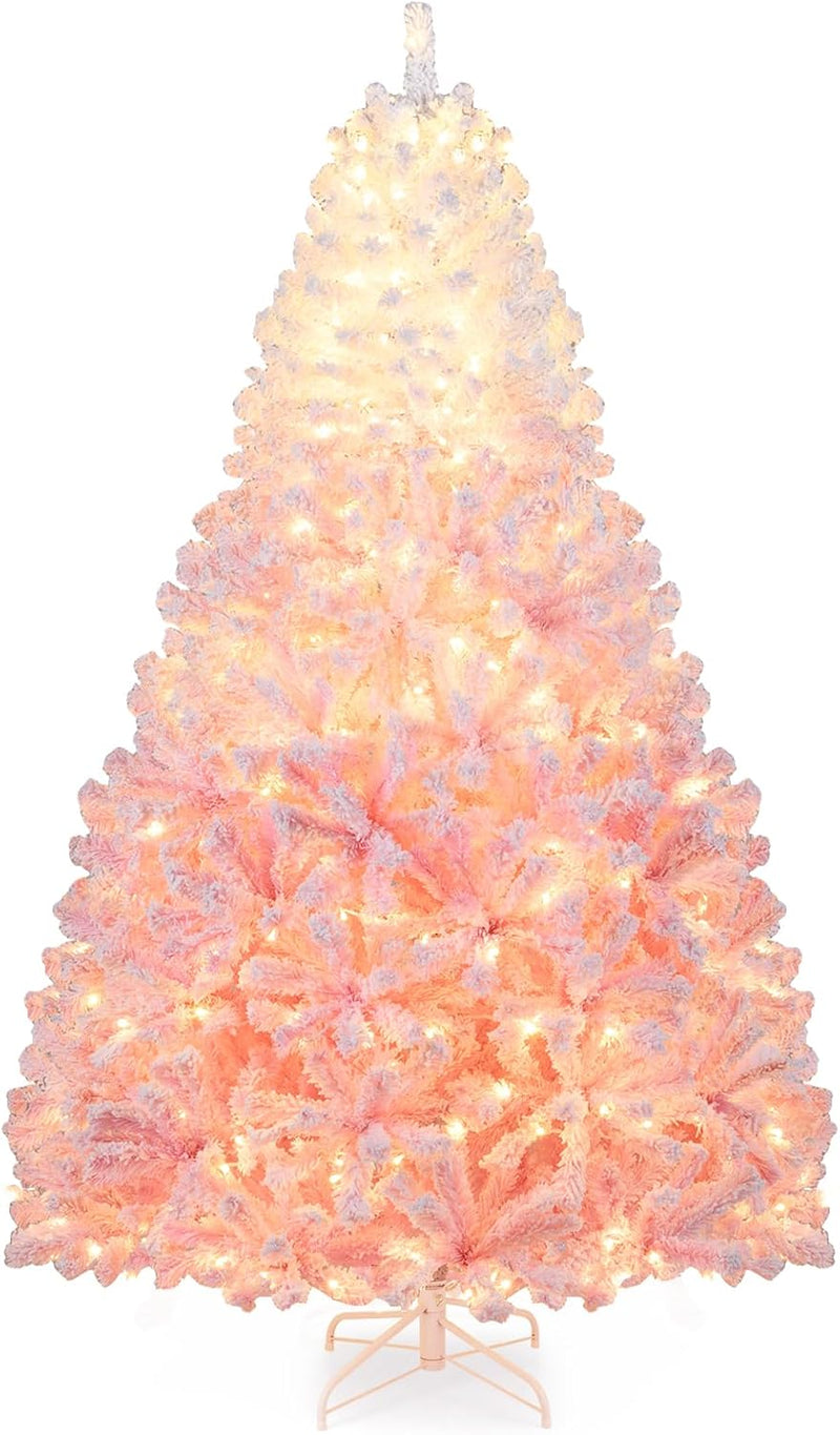 Load image into Gallery viewer, Goplus Pre-Lit Snow Flocked Christmas Tree | Artificial Hinged Xmas Full Tree