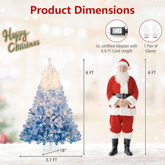 Goplus Pre-Lit Snow Flocked Christmas Tree | Artificial Hinged Xmas Full Tree