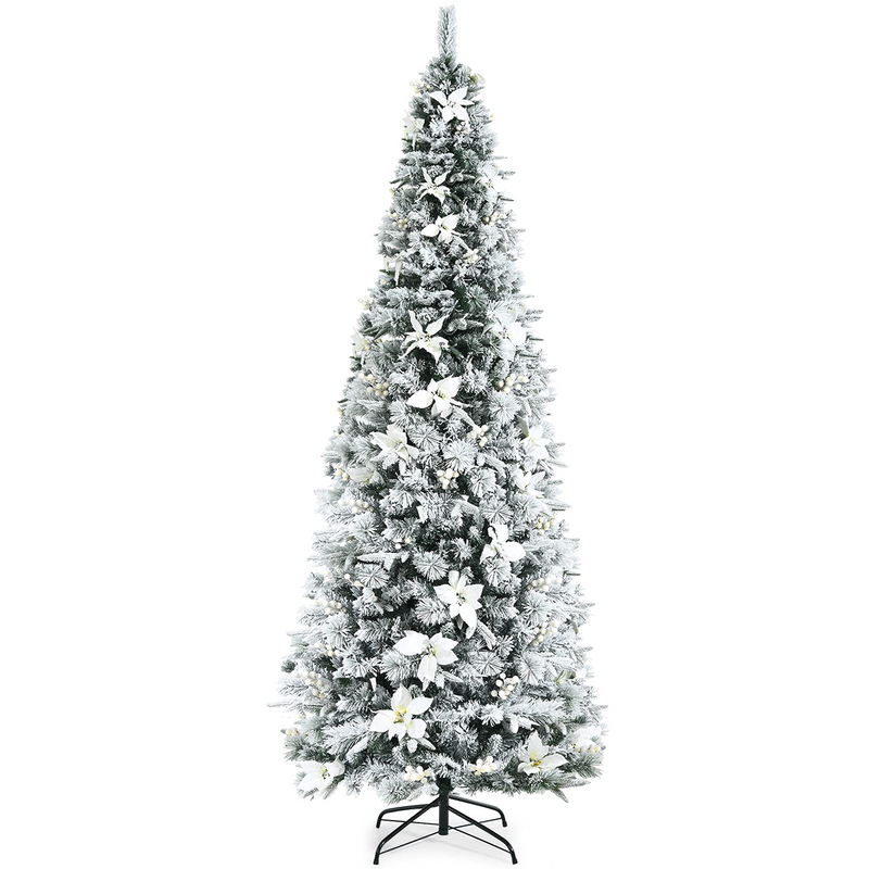 Load image into Gallery viewer, Goplus Snow Flocked Pencil Christmas Tree, Hinged Artificial Skinny Xmas Tree with White Berries - GoplusUS