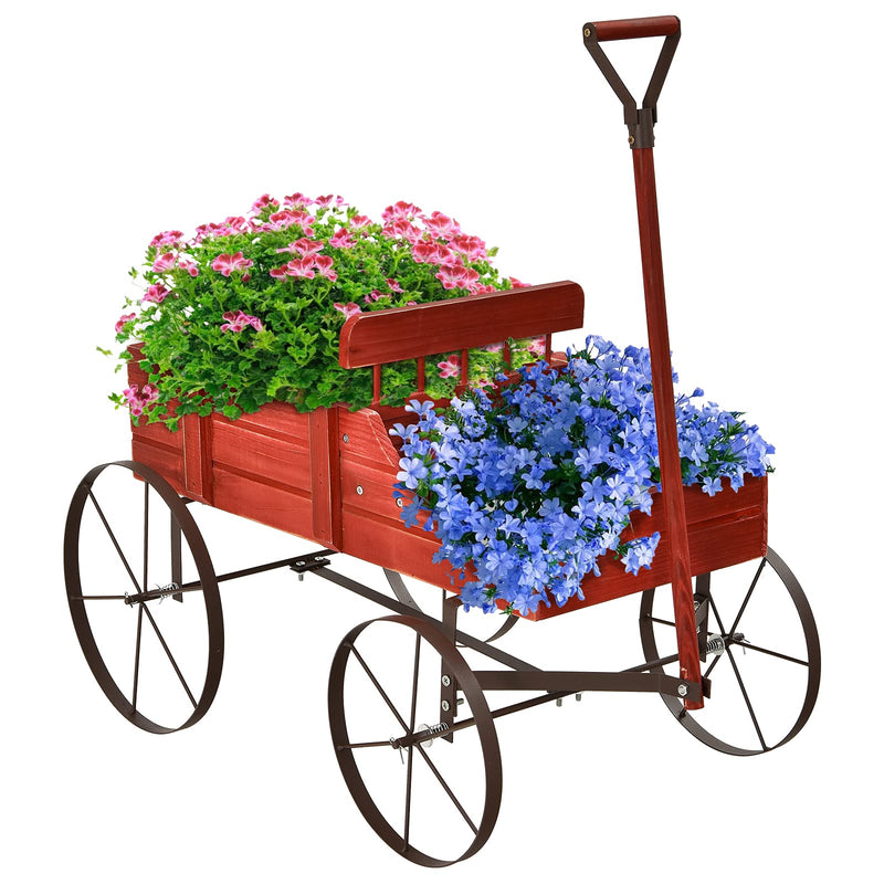 Load image into Gallery viewer, Wagon Planter, Decorative Wooden Garden Planter with Wheels